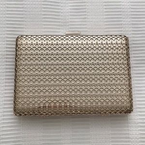 NEW gold metal clutch with leopard interior